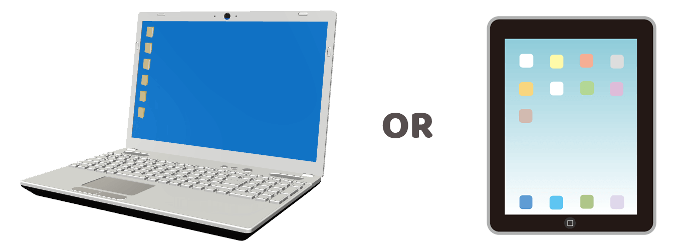 パソコンまたはタブレットでオンラインレッスンを受けるイラスト