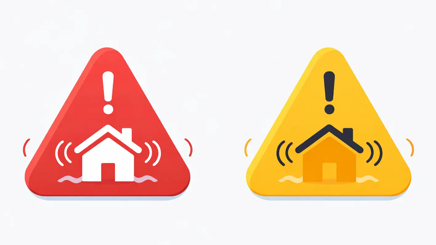 震度別の判断基準チャート（震度5弱以上はSTOP、震度4以下はCHECK）