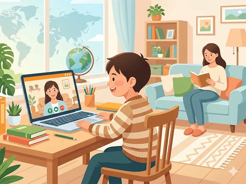 自宅から世界中の講師とつながるイメージ